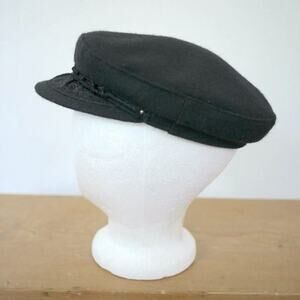 Vintage AEGEAN San Francisco Athens Black Wool Greek Fisherman Cap Hat 21.5" 55